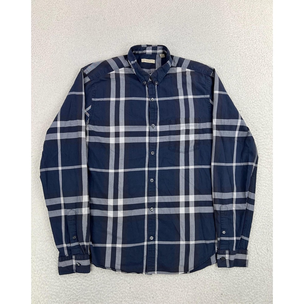 Burberry Brit Shirt Men's Medium Blue Plaid Button Down LS Cotton Casual